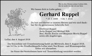 Traueranzeige von Gerhard Ruppel von  Gießener Anzeiger
