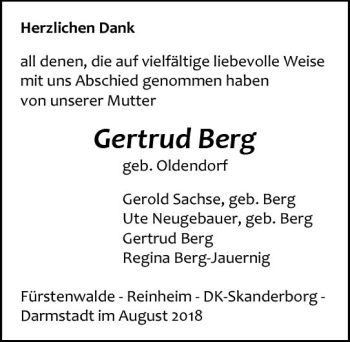 Traueranzeige von Gertrud Berg von vrm-trauer