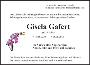 Traueranzeige von Gisela Gafert von vrm-trauer