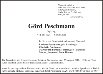 Traueranzeige von Görd Peschmann von vrm-trauer