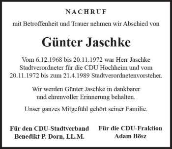 Traueranzeige von Günter Jaschke von vrm-trauer