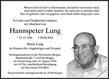 Traueranzeige von Hannspeter Lung von vrm-trauer