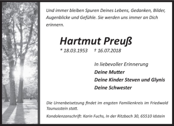 Traueranzeige von Hartmut Preuß von vrm-trauer