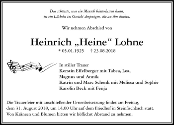 Traueranzeige von Heinrich Lohne von  Camberger Anzeiger