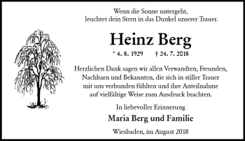 Traueranzeige von Heinz Berg von vrm-trauer