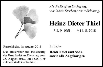 Traueranzeige von Heinz-Dieter Thiel von vrm-trauer