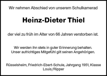 Traueranzeige von Heinz-Dieter Thiel von vrm-trauer