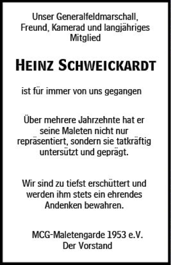 Traueranzeige von Heinz Schweickardt von vrm-trauer