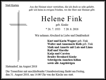 Traueranzeige von Helene Fink von VRM Trauer