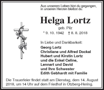 Traueranzeige von Helga Lortz von vrm-trauer