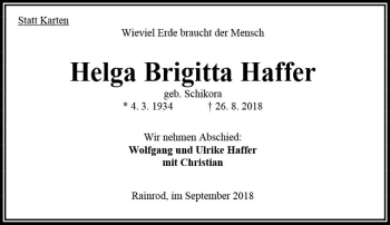 Traueranzeige von Helga Brigitta Haffer von VRM Trauer