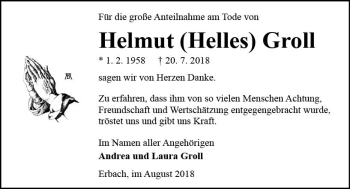 Traueranzeige von Helmut Groll von vrm-trauer