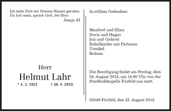 Traueranzeige von Helmut Lahr von vrm-trauer