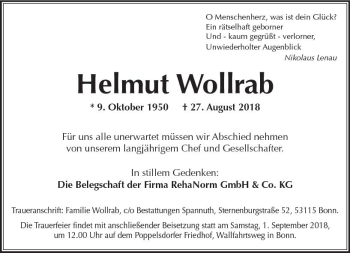Traueranzeige von Helmut Wollrab von vrm-trauer