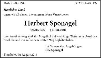 Traueranzeige von Herbert Sponagel von vrm-trauer