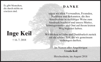 Traueranzeige von Inge Keil von VRM Trauer