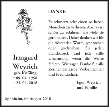 Traueranzeige von Irmgard Weyrich von vrm-trauer
