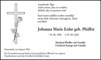 Traueranzeige von Johanna Marie Euler von vrm-trauer