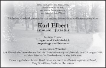 Traueranzeige von Karl Elbert von vrm-trauer