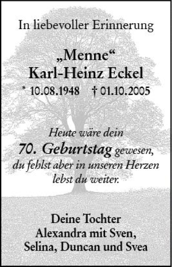 Traueranzeige von Karl-Heinz Eckel von vrm-trauer