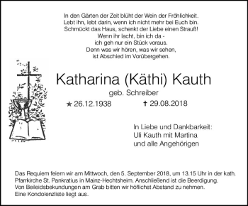Traueranzeige von Katharina Kauth von vrm-trauer