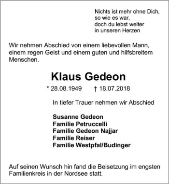 Traueranzeige von Klaus Gedeon von vrm-trauer