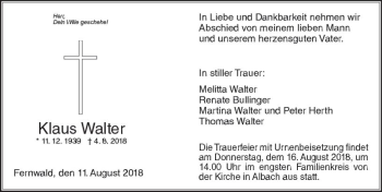 Traueranzeige von Klaus Walter von  Gießener Anzeiger
