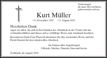 Traueranzeige von Kurt Müller von  Usinger Anzeiger