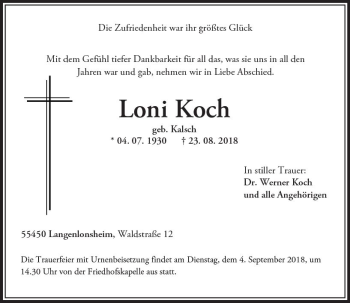 Traueranzeige von Loni Koch von vrm-trauer