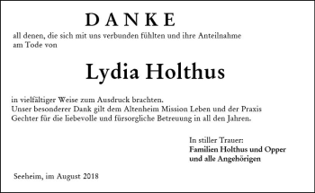 Traueranzeige von Lydia Holthus von vrm-trauer