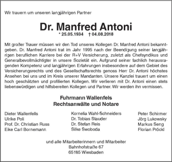 Traueranzeige von Manfred Antoni von vrm-trauer