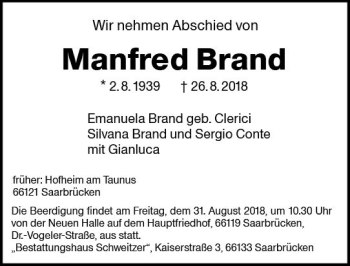 Traueranzeige von Manfred Brand von vrm-trauer