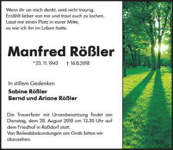 Traueranzeige von Manfred Rößler von vrm-trauer