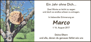 Traueranzeige von Marco Schuster von VRM Trauer
