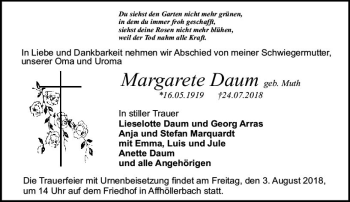 Traueranzeige von Margarete Daum von vrm-trauer
