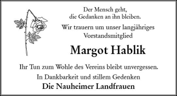 Traueranzeige von Margot Hablik von vrm-trauer
