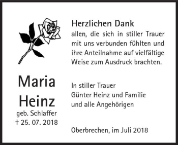Traueranzeige von Maria Heinz von  Camberger Anzeiger