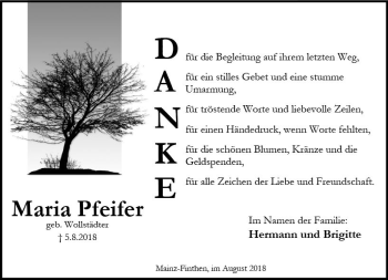 Traueranzeige von Maria Pfeifer von vrm-trauer