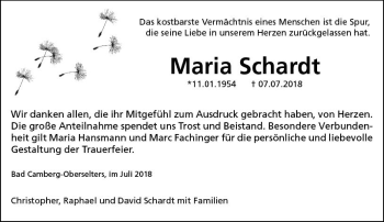 Traueranzeige von Maria Schardt von  Camberger Anzeiger