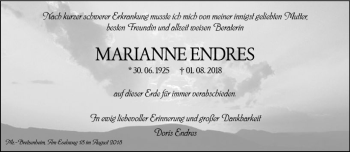 Traueranzeige von Marianne Endres von vrm-trauer