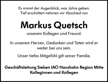 Traueranzeige von Markus Quetsch von vrm-trauer