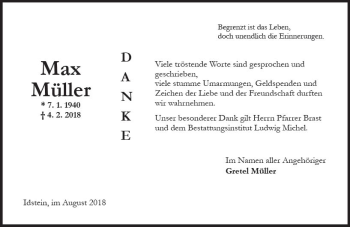 Traueranzeige von Max Müller von vrm-trauer