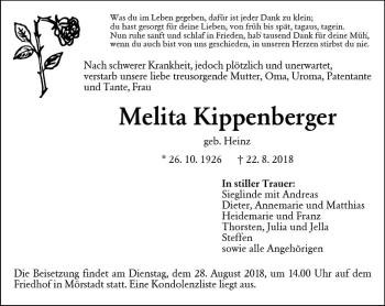 Traueranzeige von Melita Kippenberger von vrm-trauer