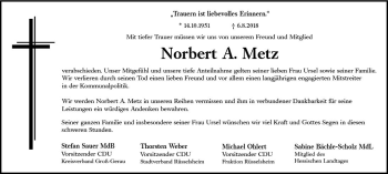 Traueranzeige von Norbert A. Metz von vrm-trauer
