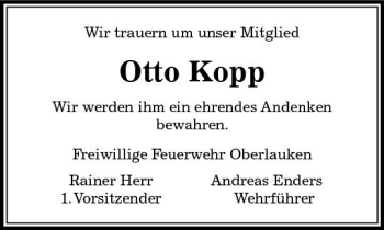 Traueranzeige von Otto Kopp von  Usinger Anzeiger