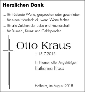 Traueranzeige von Otto Kraus von vrm-trauer