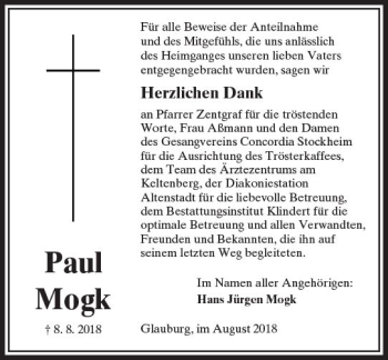 Traueranzeige von Paul Mogk von  Kreisanzeiger