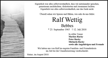 Traueranzeige von Ralf Wettig von vrm-trauer