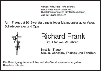 Traueranzeige von Richard Frank von  Gießener Anzeiger
