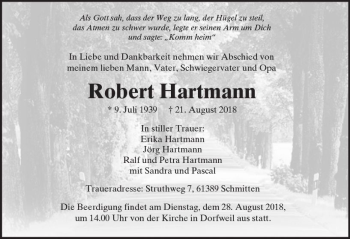 Traueranzeige von Robert Hartmann von  Usinger Anzeiger